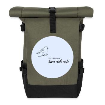 Early bird motif on light blue - Roll Top Backpack - olive/black - Front