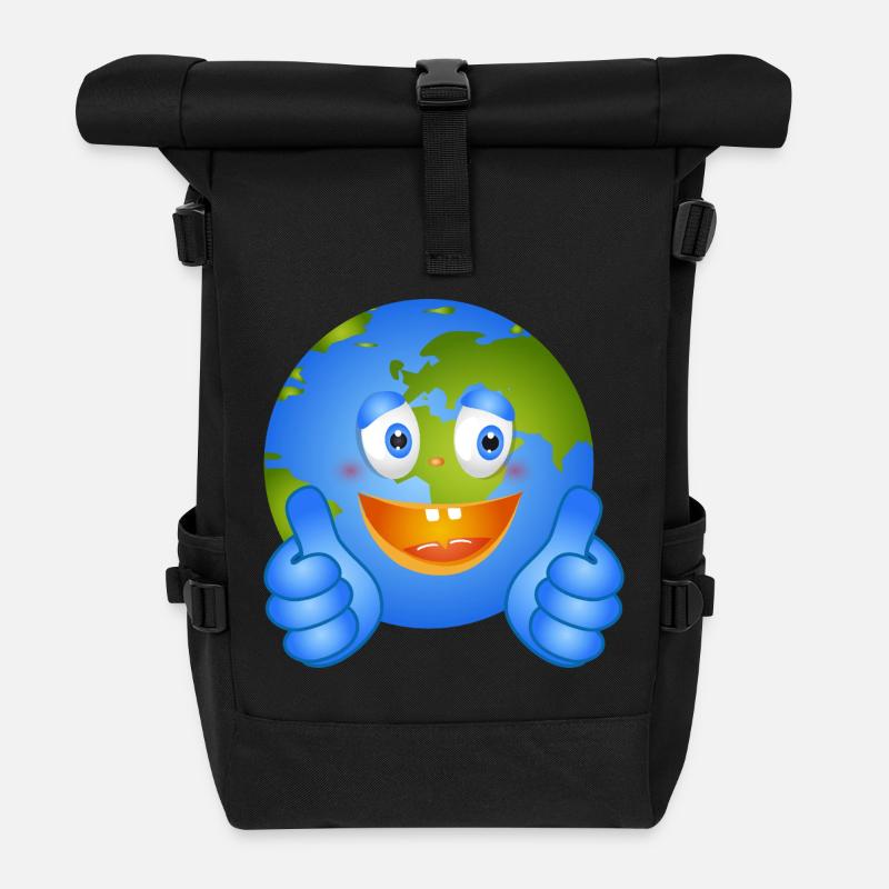 Fröhliche Erde mit Daumen nach oben – Comic Stil - Rolltop Rucksack - Schwarz