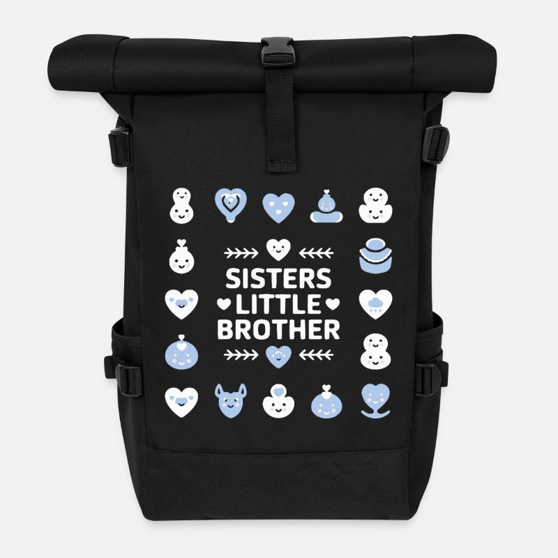 Sister & Little Brother Motif - Roll Top Backpack - black
