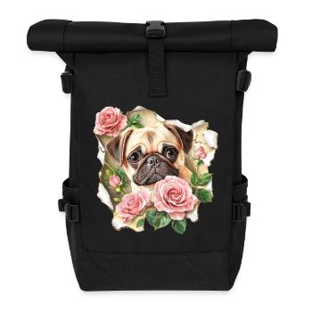 Mops mit Rosen - Rolltop Rucksack - Schwarz - Vorne