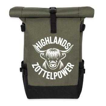 Highlands Zottelpower Highlandrinder - Rolltop Rucksack - Olive/Schwarz - Vorne