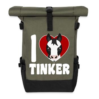 I Love Tinker Horses - Heart - Roll Top Backpack - olive/black - Front