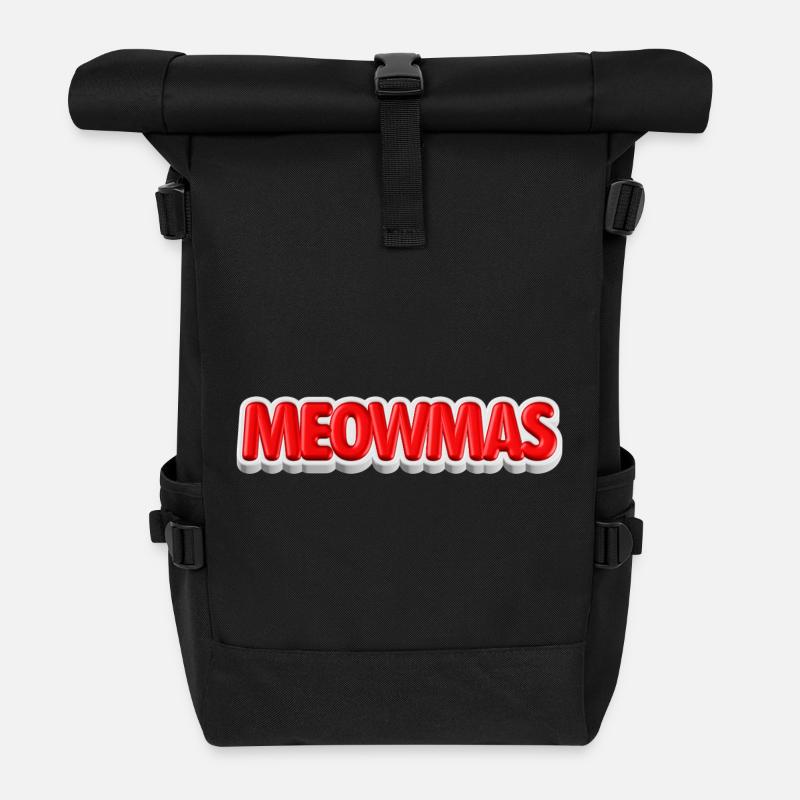 Meowmas 3D Christmas Cat Typography  - Rolltop Rucksack - Schwarz