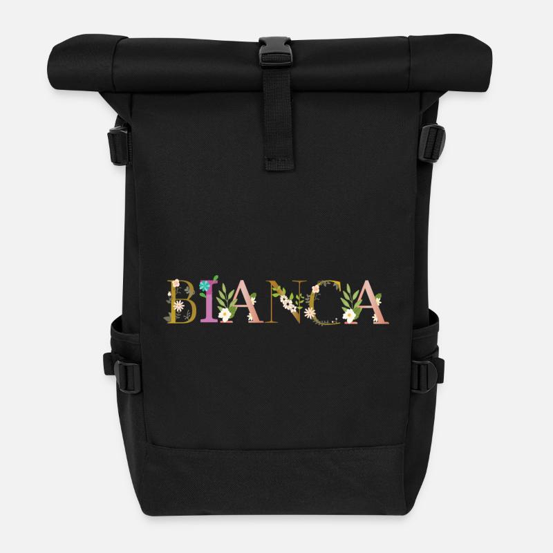 BIANCA Name mit Blumen geschmückt - Rolltop Rucksack - Schwarz