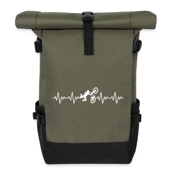 Bicycle MTB Downhill ECG Heartbeat Heart Rate - Roll Top Backpack - olive/black - Front