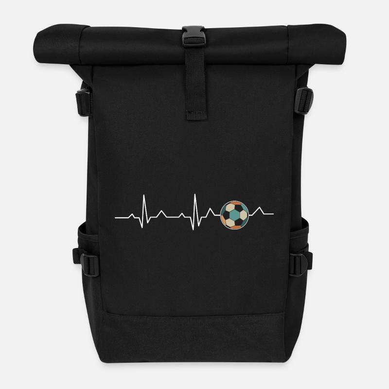 Retro Soccer Heartbeat | - Roll Top Backpack - black