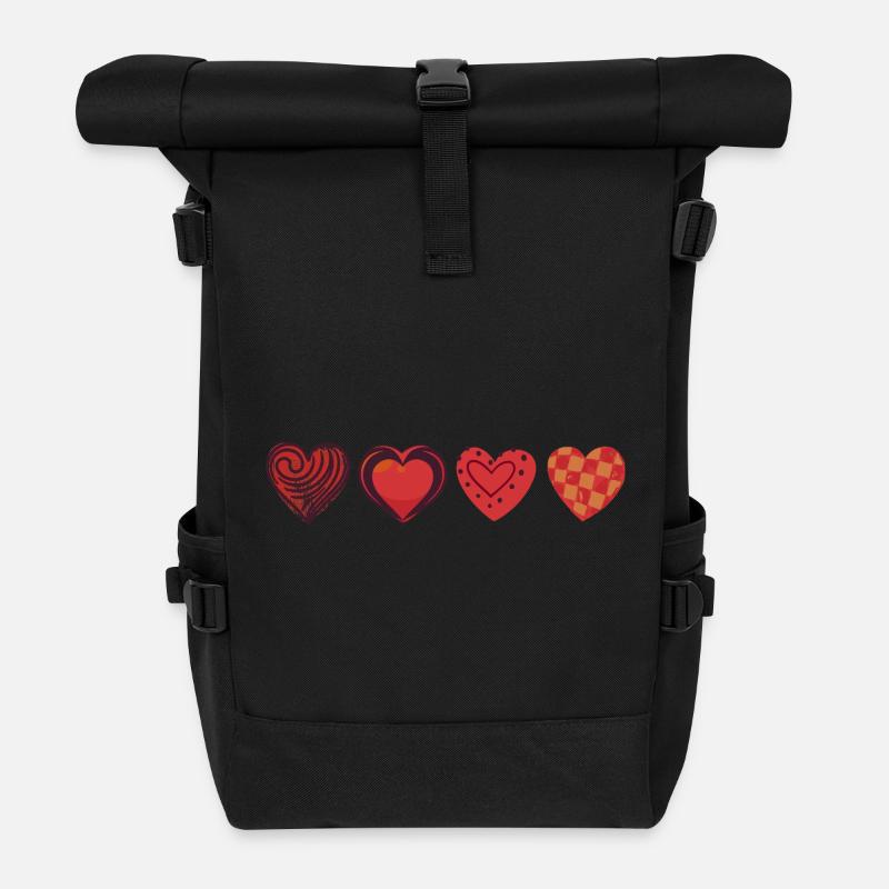 Cute Love - Valentinstag; Herz Kollektion Rot - Rolltop Rucksack - Schwarz