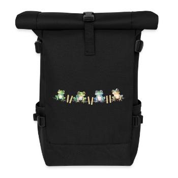 Froschmotiv  Lustige Frösche auf der Wäscheleine - Rolltop Rucksack - Schwarz - Vorne