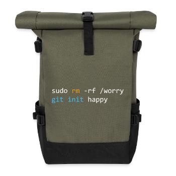 Don't worry, be happy, dark - Roll Top Backpack - olive/black - Front