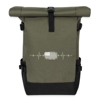 American Flag Heartbeat - Roll Top Backpack - olive/black - Front