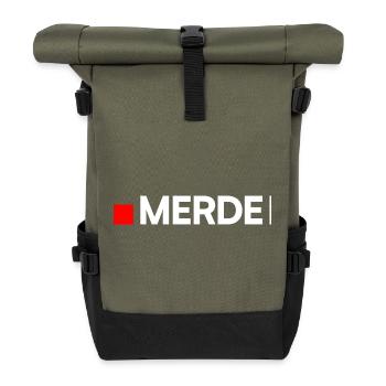 MERDE | Humour réaction minimaliste - Sac à dos roll top - olive/noir - Devant