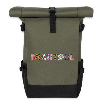 Wunderschön blühend - Rolltop Rucksack - Olive/Schwarz - Vorne