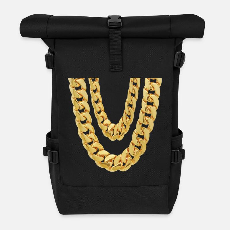 Meine Doppel Goldkette - Rolltop Rucksack - Schwarz