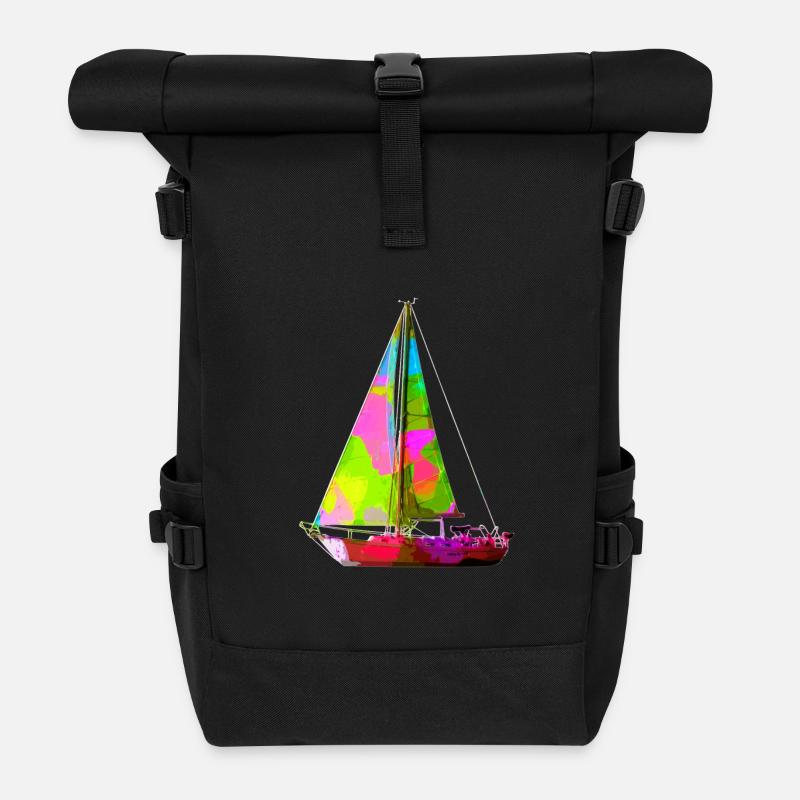 Buntes Segelboot - Rolltop Rucksack - Schwarz