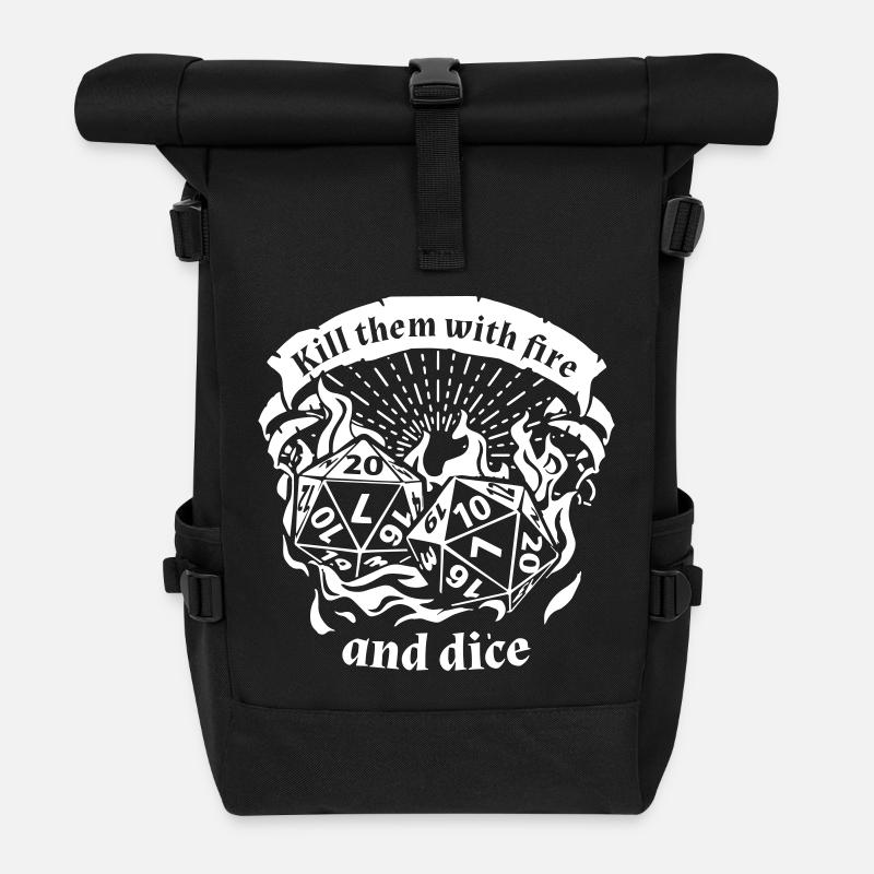 Fire and dice - Rollenspiel Shirt - Rolltop Rucksack - Schwarz