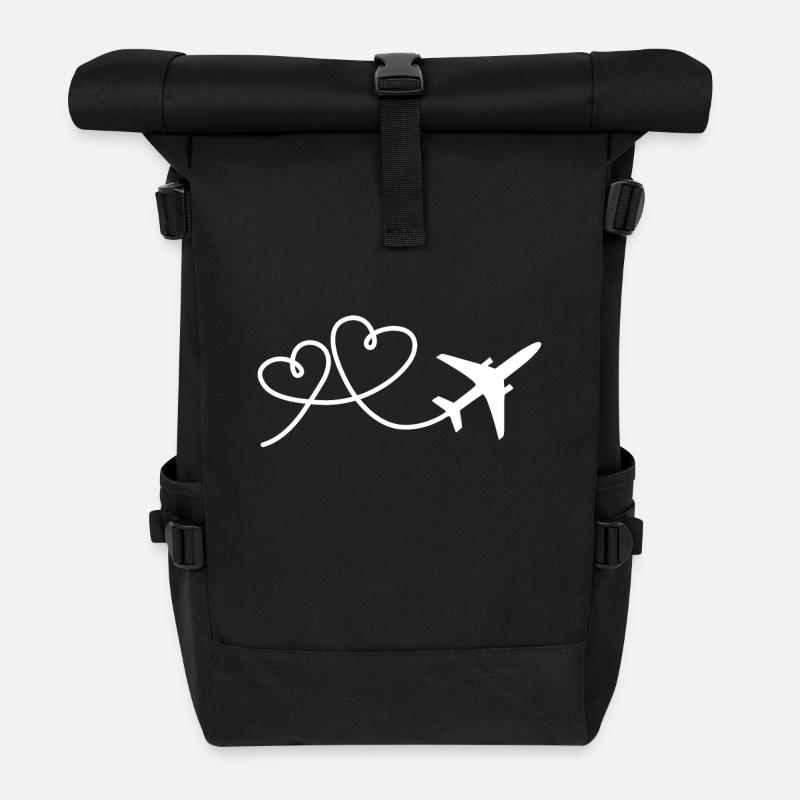 Flugzeug Flieger mit Herz weiß - Rolltop Rucksack - Schwarz