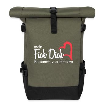 Mein Fick dich kommt von Herzen - Rolltop Rucksack - Olive/Schwarz - Vorne
