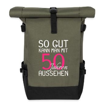 50 Geburtstag Party Bday - Rolltop Rucksack - Olive/Schwarz - Vorne