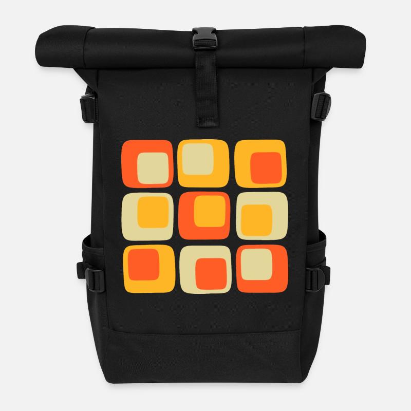 70er Jahre Muster - Rolltop Rucksack - Schwarz