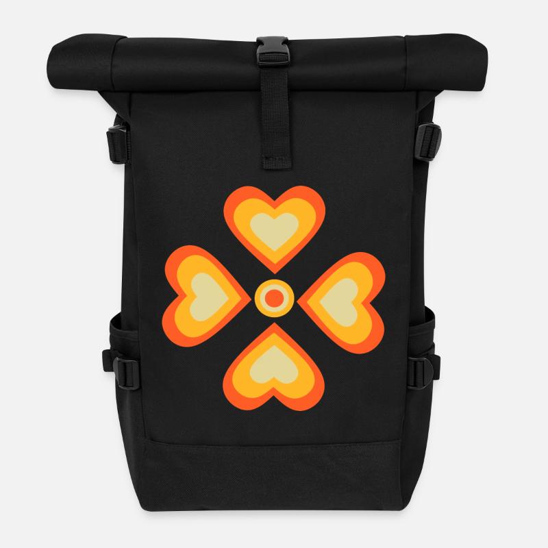 70er Jahre Blume Muster - Rolltop Rucksack - Schwarz