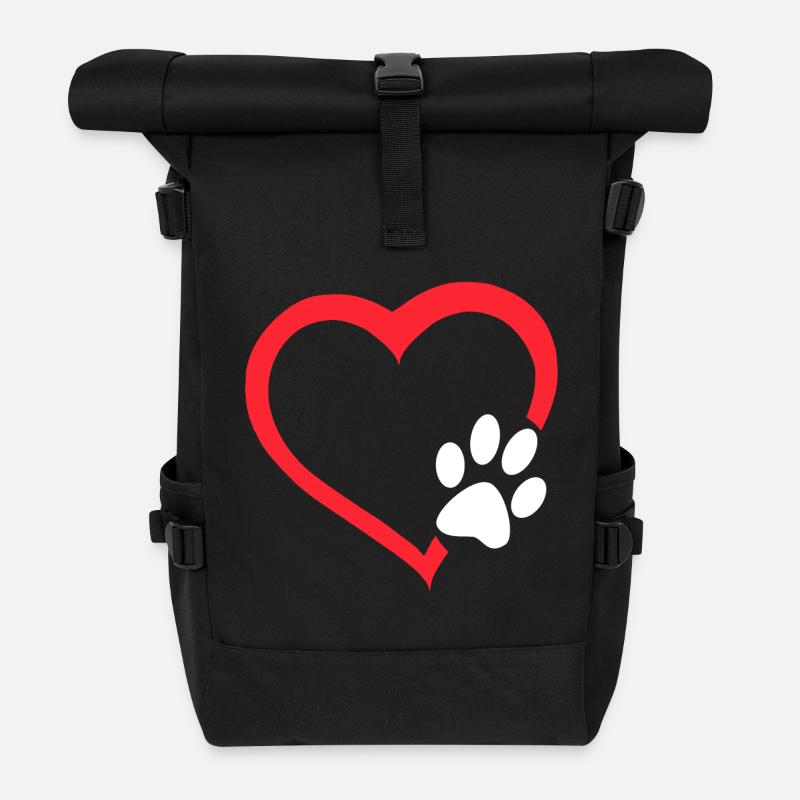 Rotes Herz mit weißer Hundepfote. Hund # - Rolltop Rucksack - Schwarz