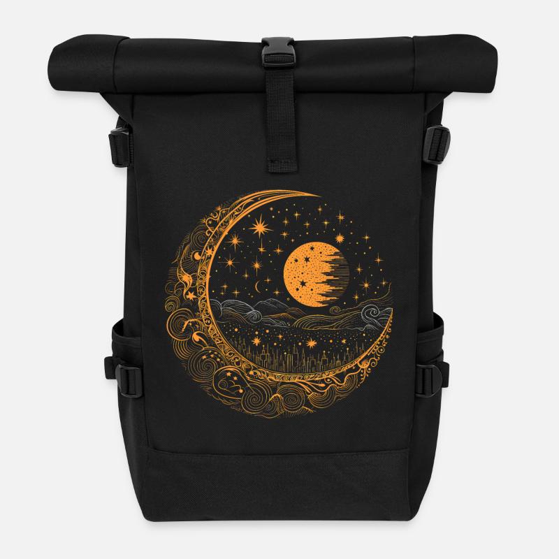 Mond mit Sternen - Rolltop Rucksack - Schwarz