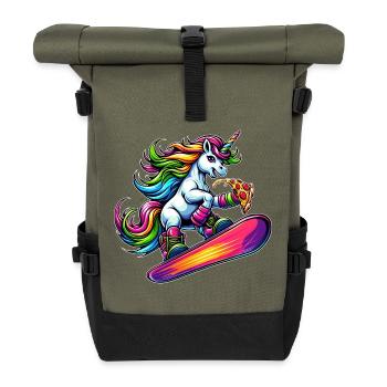 Licorne Snowboarder Pizza Cool - Sac à dos roll top - olive/noir - Devant