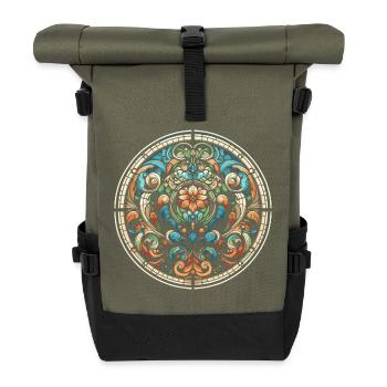 Vitrail à motif floral - Sac à dos roll top - olive/noir - Devant