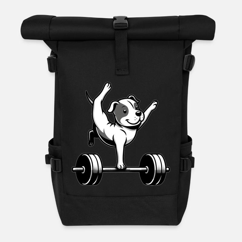 Pitbull Hund Hantel Workout Balancieren Handstand - Rolltop Rucksack - Schwarz