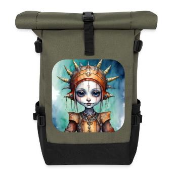 Cooles Gothic Punk Girl - Rolltop Rucksack - Olive/Schwarz - Vorne