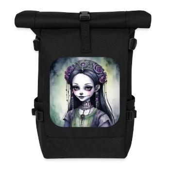 Cool Gothic Punk Girl with Roses - Roll Top Backpack - black - Front