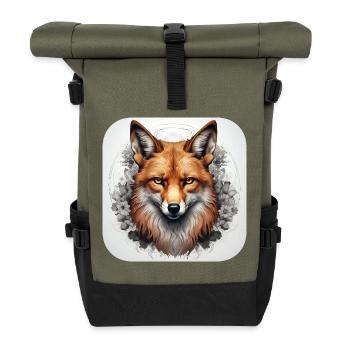 Fuchs mit Blumen - Rolltop Rucksack - Olive/Schwarz - Vorne