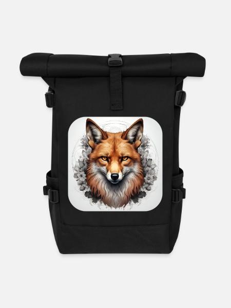Fuchs mit Blumen - Rolltop Rucksack - Schwarz