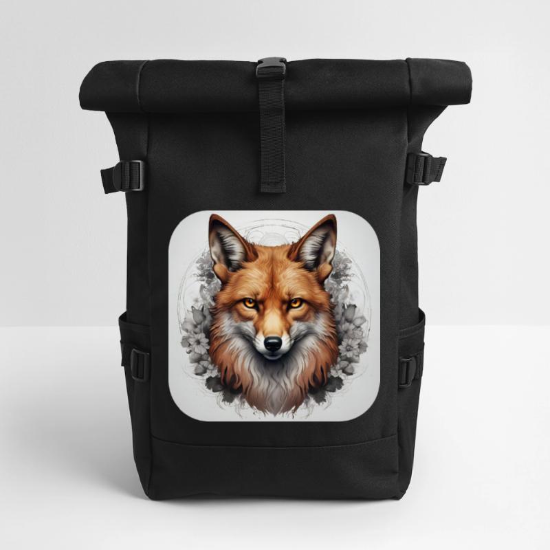 Fuchs mit Blumen Rolltop Rucksack