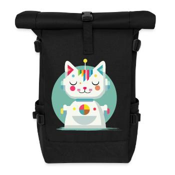 Chat robot géométrique - Illustration créative - Sac à dos roll top - noir - Devant