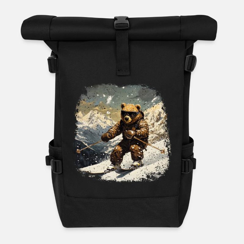 Bären Ski - Rolltop Rucksack - Schwarz