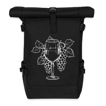 Wine Glass Grapes Wine - Roll Top Backpack - black - Front
