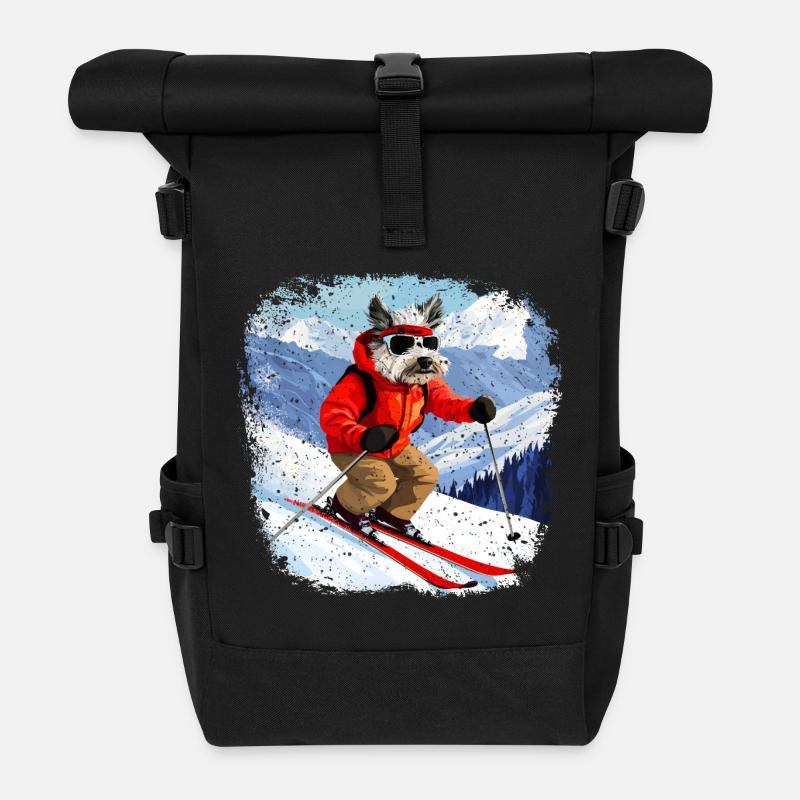 Ski Hund - Rolltop Rucksack - Schwarz