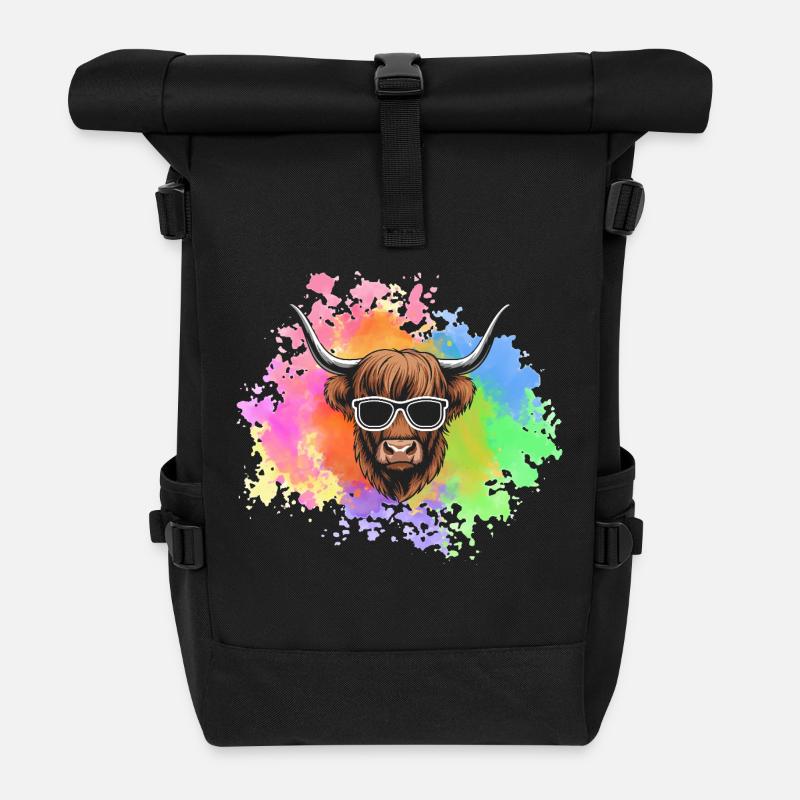 Kuh Rind Hochlandrind - Rolltop Rucksack - Schwarz