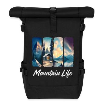 Mountain View with Forest Cabin and Lake - Roll Top Backpack - black - Front