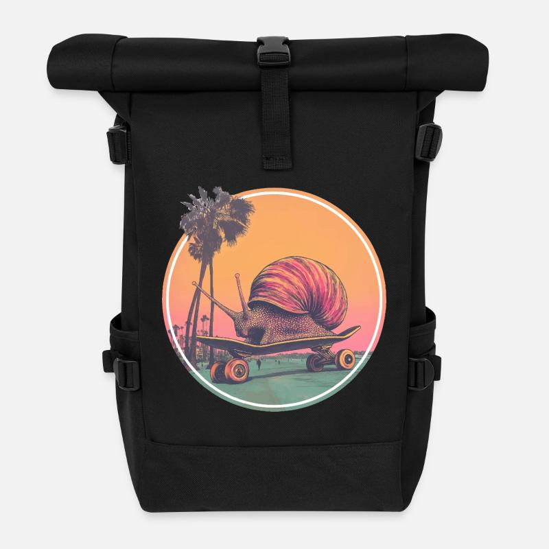 Cool skateboard snail – design rétro réfrigéré - Sac à dos roll top - noir
