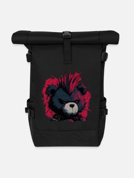 Niedlicher Punk Teddybär - Rolltop Rucksack - Schwarz