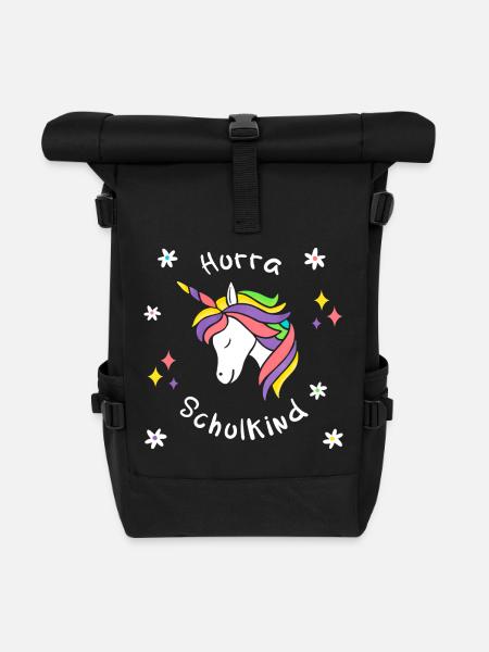 SCHULKIND Einhorn Einschulung - Rolltop Rucksack - Schwarz