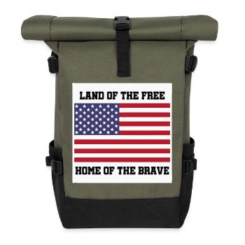 Patriotic American Flag with Bold Text - Roll Top Backpack - olive/black - Front