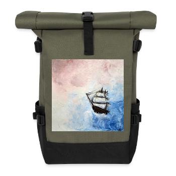 Historic Sailing Ship Against a Cloudy Sky - Roll Top Backpack - olive/black - Front