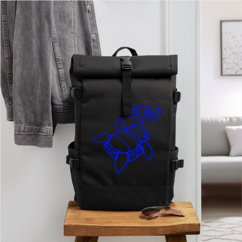 Turtle Back Tilted Over Helpless Side Help Roll Top Backpack