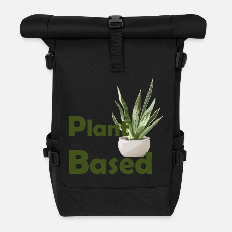 Plant Based: Green Design Illustrated Plant - Roll Top Backpack - black