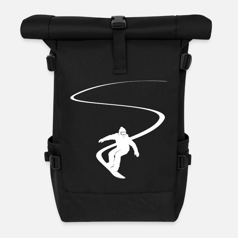 Snowboarder Slalom Deep Snow Downhill Snowboard - Roll Top Backpack - black
