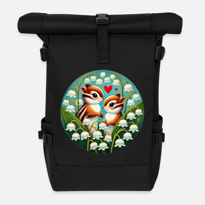 Streifenhörnchen in Lilyvalley Hearts - Rolltop Rucksack - Schwarz