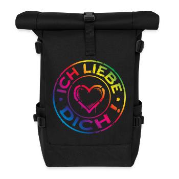 Ich Liebe Dich Herz Bunt - Rolltop Rucksack - Schwarz - Vorne